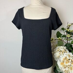 OLD NAVY | square neck gray textured short sleeve blouse | large